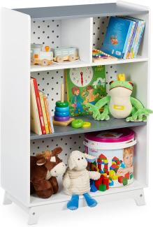 Relaxdays Kinderregal für Spielsachen & Bücher, HBT: 90x60x30 cm, 4 Fächer, Mädchen & Jungen, Spielzeugregal, weiß/grau