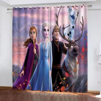 Fgolphd Anime Frozen Verdunkelungsvorhang-Set 2er Set, Cartoons Anna Elsa Kristoff Verdunklungsgardine Ösen, Fur Wohnzimmer Chlafzimmer Dekoration (183×160(BxH),13)