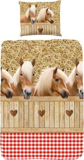 Good Morning! Kinder Bettbezug mit Pferde-Motiv, Einzelbett-Größe, 100% Baumwolle, Sand