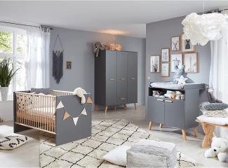 Trendteam 'Mats' 3-tlg. Babyzimmer-Set, grau, aus Bett 70x140, 3-trg. Kleiderschrank und Wickelkommode