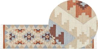 Kelim Teppich Baumwolle mehrfarbig 80 x 300 cm geometrisches Muster Kurzflor DILIJAN