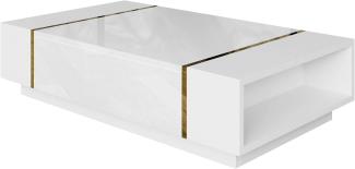 lukmebel Onyx Couchtisch Hoch Mit Hochglanz-Finish Unterthekenaufbewahrung Golden Elements Push-Open-Öffnungssystem Laminatplatte 104x60x365 Weiß