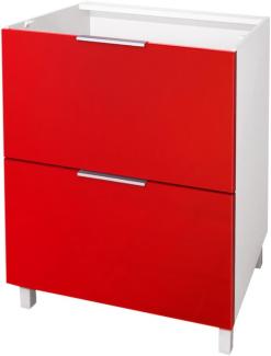 Berlioz Creations CT6BR Unterschrank für Küche mit 2 Schubladen, in rotem Hochglanz, 60 x 52 x 83 cm, 100 Prozent französische Herstellung