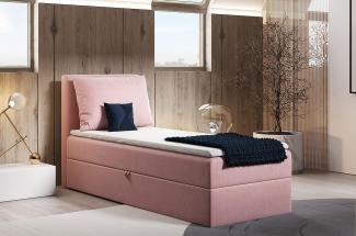 Boxspringbett Egro Mini mit Bettkasten und Kissen - Einzelbett mit Bonell-Matratze und Topper, Polsterbett (Pink (Kronos 29), 90 x 200 cm)