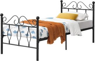 Metallbett Abolda 90x200 cm Einzelbett bis 200kg Schwarz en. casa