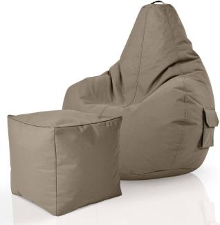 Green Bean© 2er Set Sitzsack + Hocker "Cozy+Cube" - fertig befüllt - Bean Bag Bodenkissen Lounge Sitzhocker Gamingstuhl Pouf - Khaki
