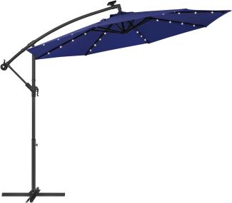 SONGMICS Sonnenschirm mit LED-Solar-Beleuchtung, Ampelschirm, Gartenschirm, 32 LED-Lämpchen, Ø 3 m, mit Ständer, UV-Schutz bis UPF 50+, mit Kurbel, für Garten, Terrasse, Marineblau GPU018L01