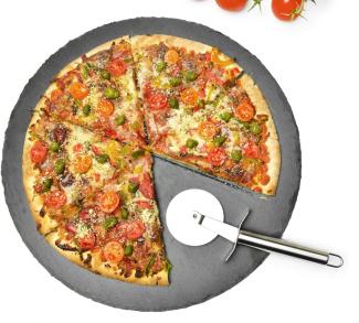 Pizzateller Set ø36cm aus Schiefer mit Pizzaschneider Pizzaschneidebrett Pizzabrett