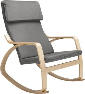 BAKAJI Grau Schaukelstuhl Relaxsessel aus Baumwolle Rückenlehne Ergonomisches Kissen, Holz, Standard