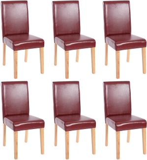 6er-Set Esszimmerstuhl Stuhl Küchenstuhl Littau ~ Kunstleder, rot-braun, helle Beine