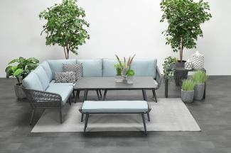 Garden Impressions Exklusives Aluminium-Rope-Lounge Set "Miriam" inkl. Tisch, Bank und Kissen, grau, hellblau,links