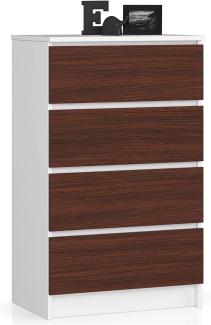 AKORD Kommode mit 4 Schubladen Beistellschrank Highboardmodernes Sideboard für Wohnzimmer Esszimmer Schlafzimmer Flur Badezimmer 60x99x40cmWeiß / Wenge