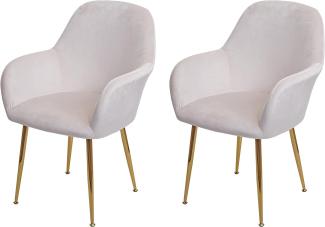 2er-Set Esszimmerstuhl HWC-F18, Stuhl Küchenstuhl, Retro Design ~ Samt creme-weiß, goldene Beine