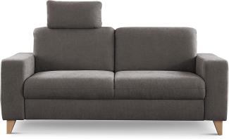 CAVADORE 2,5-Sitzer Sofa Lotta / Skandinavische 2,5er-Couch mit Federkern, Kopfstütze und Holzfüßen / 183 x 88 x 88 / Webstoff, Dunkelgrau