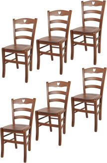 Tommychairs - 6er Set Stühle Cuore für Küche und Esszimmer, Robuste Struktur aus Buchenholz in der Farbe Helles Nussbraun lackiert und Sitzfläche aus Holz