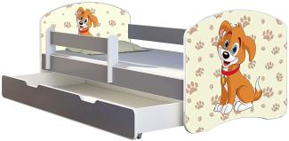 ACMA Kinderbett Jugendbett mit Einer Schublade und Matratze Grau mit Rausfallschutz Lattenrost II (11 Welpe, 160x80 + Bettkasten)