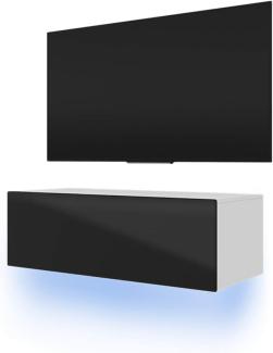 Selsey Skylara TV Hängeboard / TV Schrank, LED-Beleuchtung in Blau, Weiß Matt/Schwarz Hochglanz, 100x40x34 cm