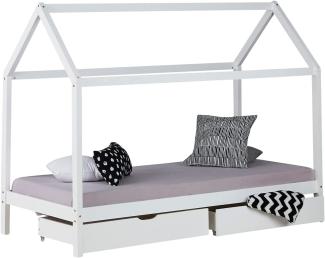 Hausbett 90x200 cm Weiß mit Bettkasten und Lattenrost