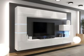 Furnitech AN89 New Modernes Wohnzimmer Wohnwand Wohnschrank Schrankwand Mediawand Möbel (LED weiß, AN89NEW-21W-HG2)