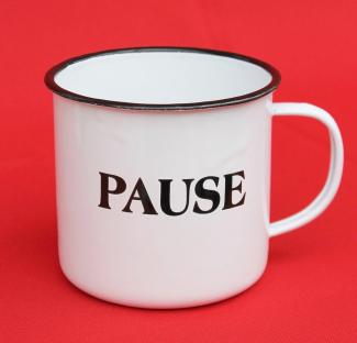 Emaille Tasse 51220 „Pause“ Becher emailliert 10 cm Kaffeebecher Kaffeetasse Teetasse