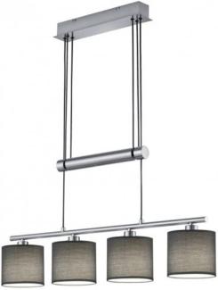 4 flammige LED Balken Pendelleuchte mit Stoffschirmen in Grau - höhenverstellbar