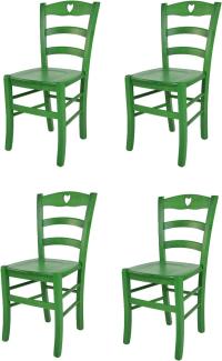 Tommychairs - 4er Set Stühle Cuore für Küche und Esszimmer, Robuste Struktur aus Buchenholz, in Anilinfarbe Grün lackiert und Sitzfläche aus Holz