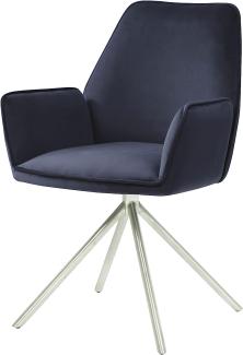 Esszimmerstuhl HWC-G67, Küchenstuhl Stuhl mit Armlehne, drehbar Auto-Position, Samt ~ anthrazit-blau, Edelstahl