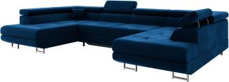 MEBLINI Schlafcouch mit Bettkasten - CARL - 338x203x55cm - Blau Samt - Ecksofa mit Schlaffunktion - Sofa mit Relaxfunktion und Kopfstützen - Couch U-Form - Eckcouch - Wohnlandschaft