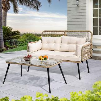 YITAHOME 2-teilige Terrassenmöbel aus Korbgeflecht für den Außenbereich, Allwetter-Rattan-Gespräch für Hinterhof, Balkon und Terrasse, mit weichen Kissen und Beistelltisch