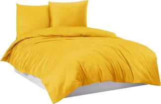 Mixibaby Bettwäsche Bettgarnitur Bettbezug 100% Baumwolle 135x200 155x220 200x200 200x220, Farbe:Gelb, Größe:200 x 220 cm