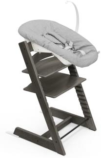 Tripp Trapp Stuhl von Stokke (Hazy Grey) mit Newborn Set (Grey) - Für Neugeborene bis zu 9 kg - Gemütlich, sicher & einfach zu verwenden