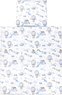 TupTam Unisex Baby Wiegenset 4-teilig Bettwäsche-Set: Bettdecke mit Bezug und Kopfkissen mit Bezug, Farbe: Heißluftballons Blau, Größe: 80x80 cm