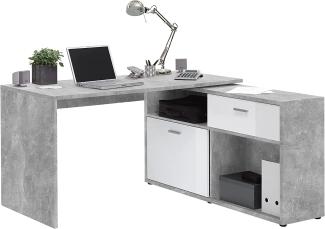 FMD furniture Schreibtisch, Holzwerkstoff, Beton La/Hochglanz-weiß, ca. 134 x 141 cm