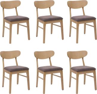 6er-Set Esszimmerstuhl HWC-M59, Küchenstuhl Stuhl, Stoff/Textil Massiv-Holz ~ helles Gestell, taupe