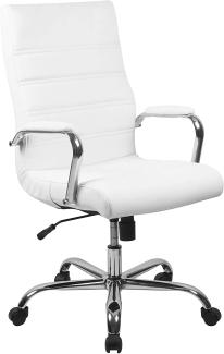 Flash Furniture Bürostuhl mit hoher Rückenlehne – Bequemer Schreibtischstuhl mit Armlehnen, LeatherSoft-Material und Rollen – Perfekt für Home Office oder Büro – Weiß