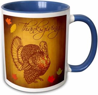 3dRose Thanksgiving Türkei und Fall Leaves-Two Ton Tasse, Keramik, Blau, 10,2 x 7,62 x 9,52 cm