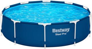 Bestway Steel Pro Frame Pool Set mit Filterpumpe Ø 305 x 76 cm, dunkelblau, rund