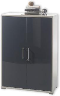 Stella Trading OFFICE LUX Aktenschrank abschließbar, grau mit graphit lackierter Glasfront - Büroschrank mit 2 Türen - Modernes Büromöbel Komplettset - 78 x 114 x 35 cm (B/H/T)