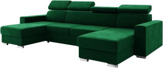 MEBLINI Schlafcouch mit Bettkasten - VOSS - 306x168x79cm - Grün Samt - Ecksofa mit Schlaffunktion - Sofa mit Relaxfunktion und Kopfstützen - Couch U-Form - Eckcouch - Wohnlandschaft