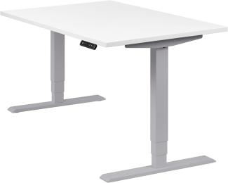 boho office® homedesk - elektrisch stufenlos höhenverstellbares Tischgestell in Silber mit Memoryfunktion, inkl. Tischplatte in 120 x 80 cm in Weiß