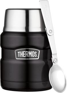 Thermos STAINLESS KING FOOD JAR 0,47l, black, Thermosbehälter aus Edelstahl mit Löffel, 6h heiß / 24h kalt, absolut dicht für Suppe, Müsli, Eintopf, Thermobehälter für Essen, spülmaschinenfest