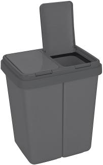 Ribelli Zweimer Duo Müllbehälter mit Deckel Kunststoff Mülleimer für die Küche geruchsdichter Abfalleimer Mülltrennsystem 2 x ca. 25 Liter - Farbe: Anthrazit