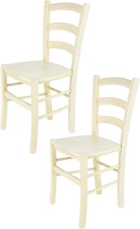Tommychairs - 2er Set Stühle Venice für Küche und Esszimmer, robuste Struktur aus lackiertem Buchenholz in Anilinfabre Weiss und Sitzfläche aus Holz