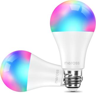 Smart LED Lampe, Meross WLAN dimmbare Glühbirne intelligente Mehrfarbige Birne Äquivalent 60W E27 2700K-6500K RGBCW kompatibel mit Alexa, Google Home und SmartThings 2St.