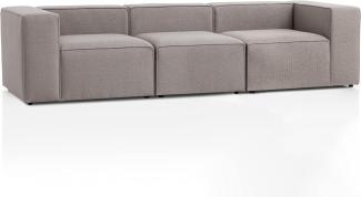 Genua Modular Sofa 3-Sitzer, individuell kombinierbare Wohnlandschaft bestehend aus Sitzelement mit Armteil links und rechts + Sitzelement ohne Armteil - strapazierfähiges Möbelgewebe, hellgrau