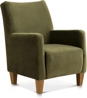 CAVADORE Sessel Ben mit Federkern / Moderner, vielseitiger Armlehnensessel / Passender Hocker separat erhältlich / 74 x 93 x 81 / Samtoptik, Grün