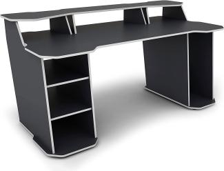 byLIVING Schreibtisch MATRIX / Gaming-Tisch in Anthrazit mit Kanten in Weiß / Mit viel Stauraum und großer Tischplatte / Computer-Tisch / PC / Arbeits-Tisch / B 180, H 76, T 85cm