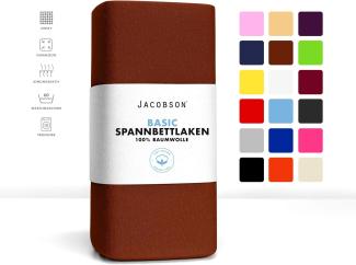 Jacobson Jersey Spannbettlaken Spannbetttuch Baumwolle Bettlaken (140x200-160x220 cm, Schokobraun)