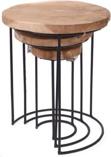 Home Styling Collection, 3x Tisch aus natürlichem Teakholz - rund, Kaffee, Design