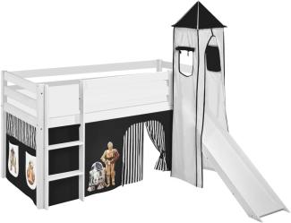 Lilokids 'Jelle' Spielbett 90 x 200 cm, Star Wars Schwarz, Kiefer massiv, mit Turm, Rutsche und Vorhang